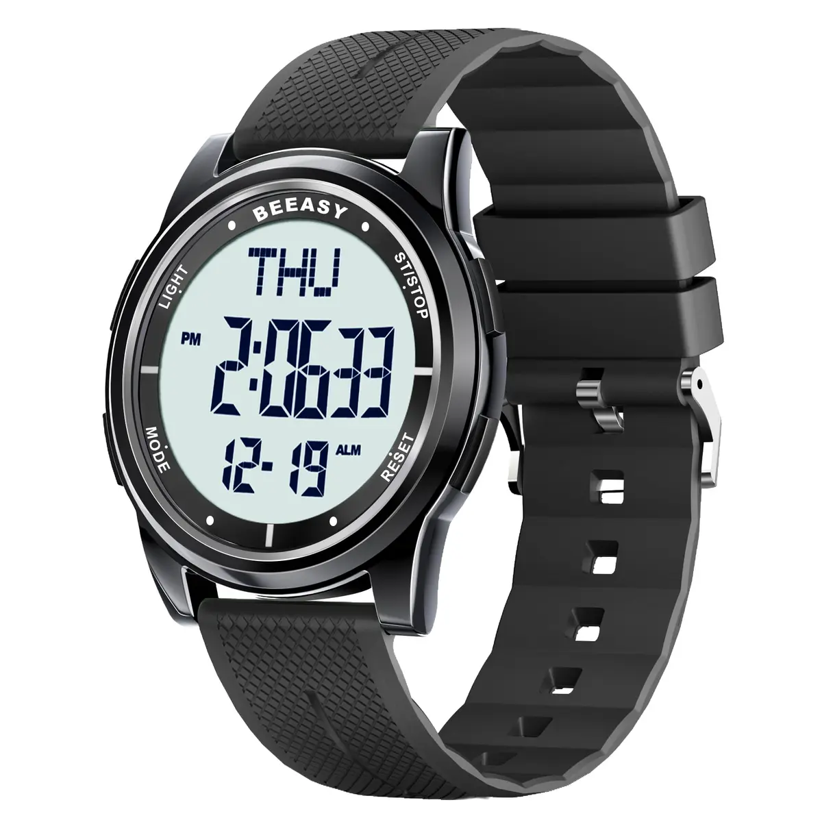 Beeasy Digital Watch for Men Women | 50M Waterproof, Ultra-Thin & Lightweight, 44mm Silicone Sports Watch with Alarm, Stopwatch, Countdown - main product image