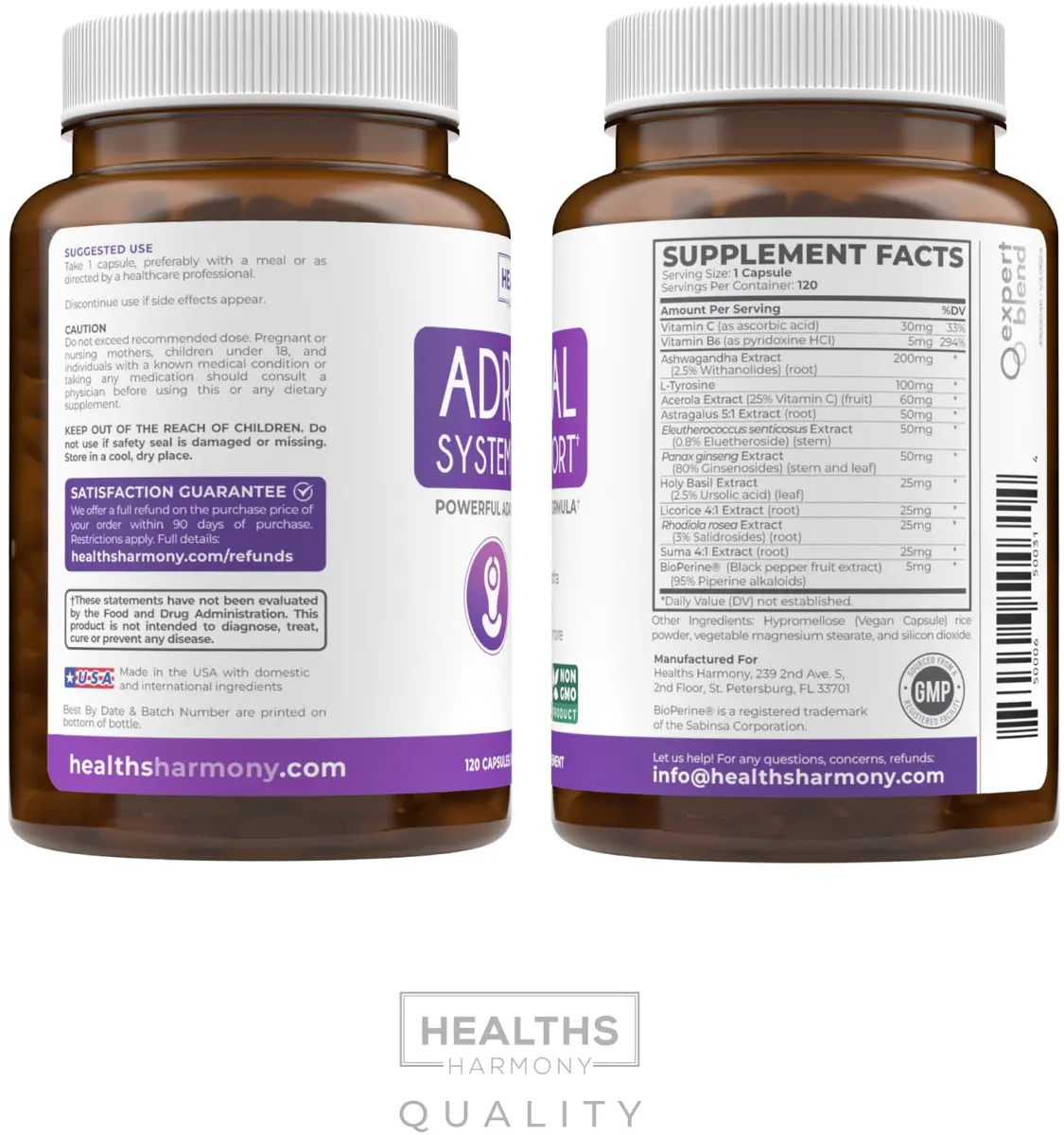 Healths Harmony Adrenal Support & Cortisol Manager 120 Capsules | Non-GMO Stress & Fatigue Relief - view 8
