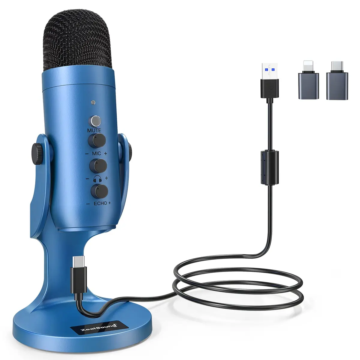 ZealSound Podcast Microphone for PC | Noise Cancellation USB Mic with Gain & Mute Button (Blue) - main product image