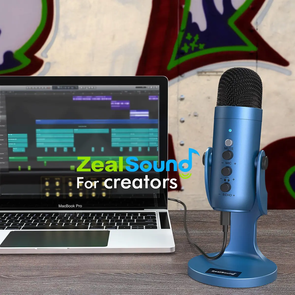 ZealSound Podcast Microphone for PC | Noise Cancellation USB Mic with Gain & Mute Button (Blue) - view 6