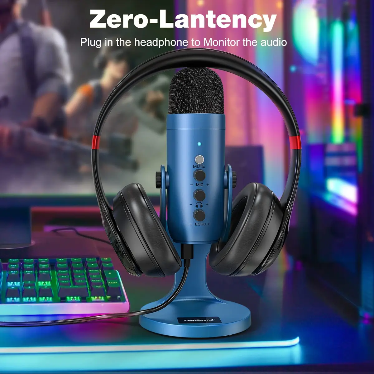 ZealSound Podcast Microphone for PC | Noise Cancellation USB Mic with Gain & Mute Button (Blue) - view 4