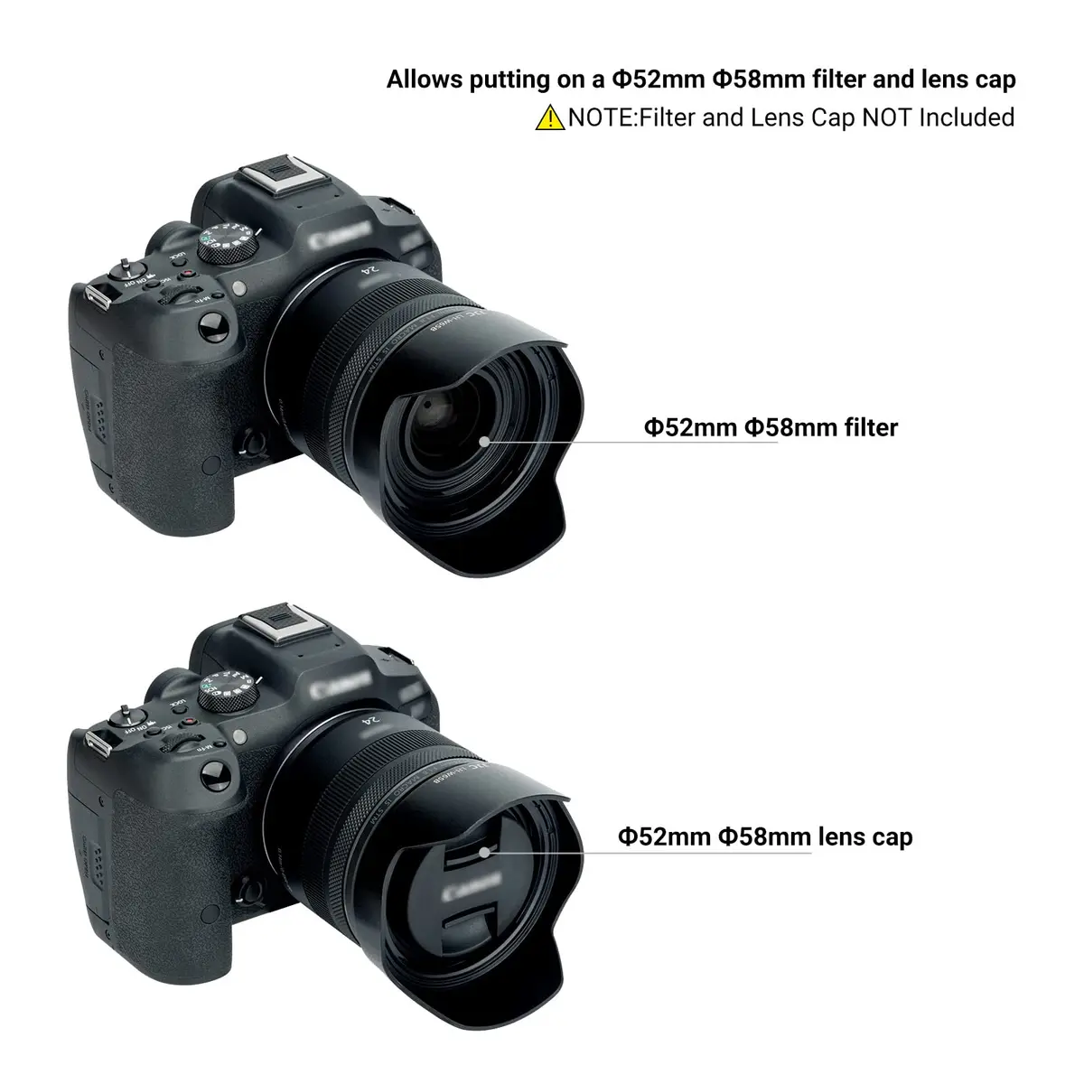 JJC Lens Hood for Canon RF 24mm F1.8 Macro | Replaces Canon EW-65B, Compatible with 52mm & 58mm Filters - view 2