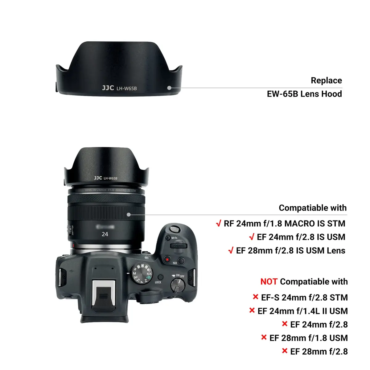 JJC Lens Hood for Canon RF 24mm F1.8 Macro | Replaces Canon EW-65B, Compatible with 52mm & 58mm Filters - view 4
