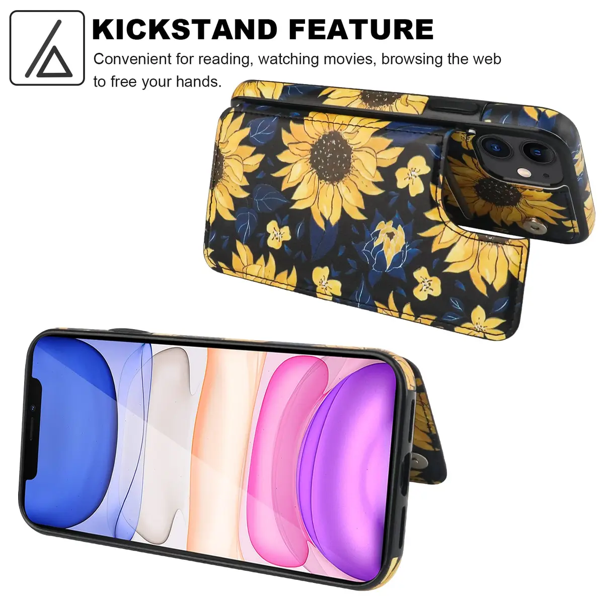 HAOPINSH Wallet Case Card Holder for iPhone 11 | Blooming Sunflowers Pattern, RFID Blocking, Shockproof, Flip Cover (6.1") - view 5