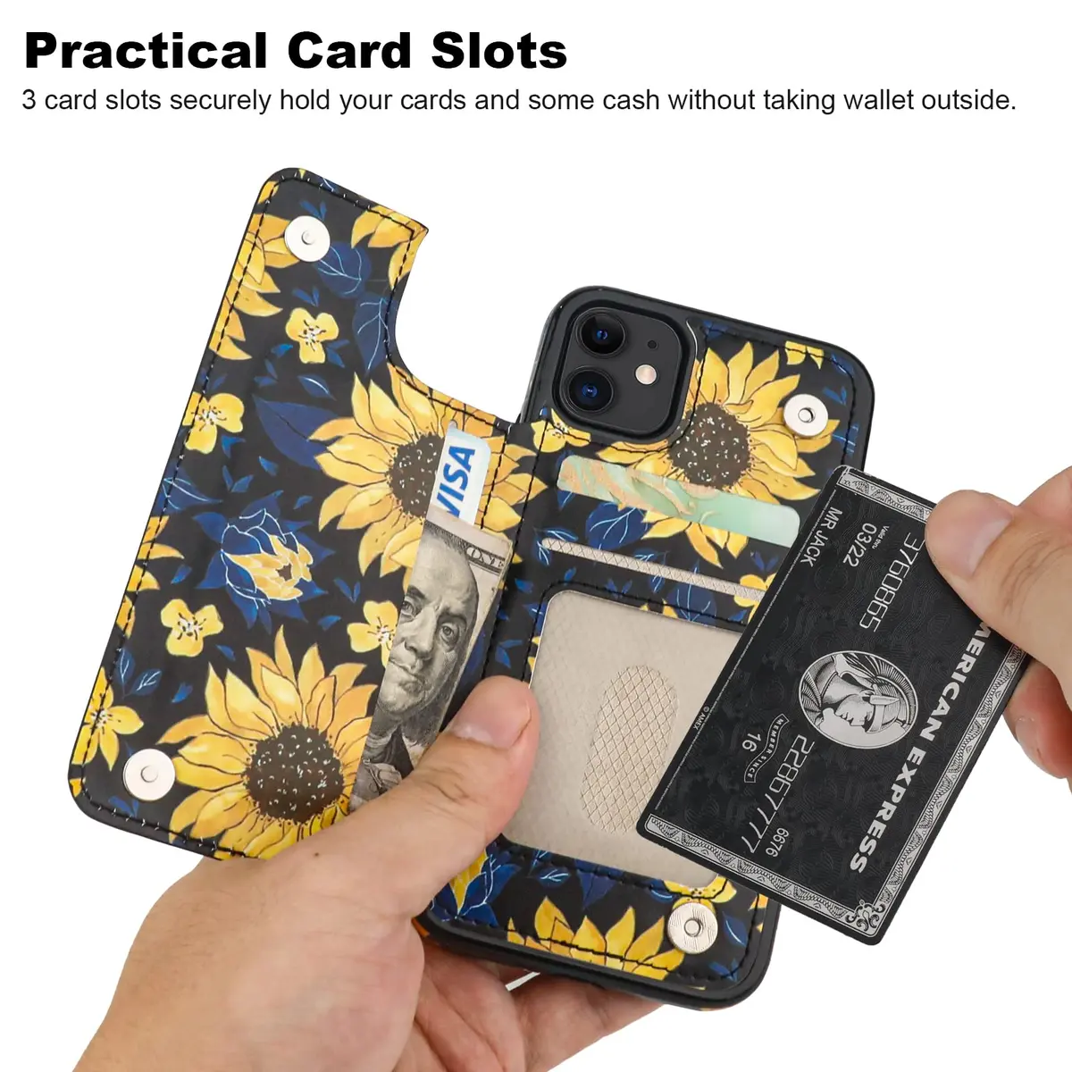 HAOPINSH Wallet Case Card Holder for iPhone 11 | Blooming Sunflowers Pattern, RFID Blocking, Shockproof, Flip Cover (6.1") - view 3