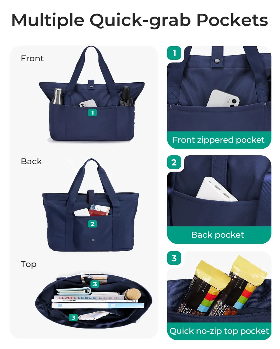 BAGSMART Foldable Tote Bag for Women | Large Capacity, Water-Resistant, Compact & Versatile (One Size, Navy Blue) - view 5