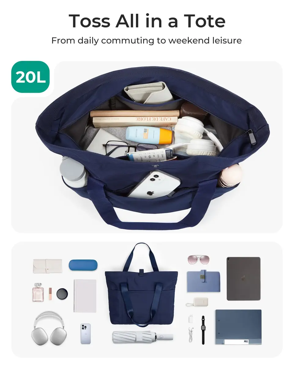 BAGSMART Foldable Tote Bag for Women | Large Capacity, Water-Resistant, Compact & Versatile (One Size, Navy Blue) - view 3