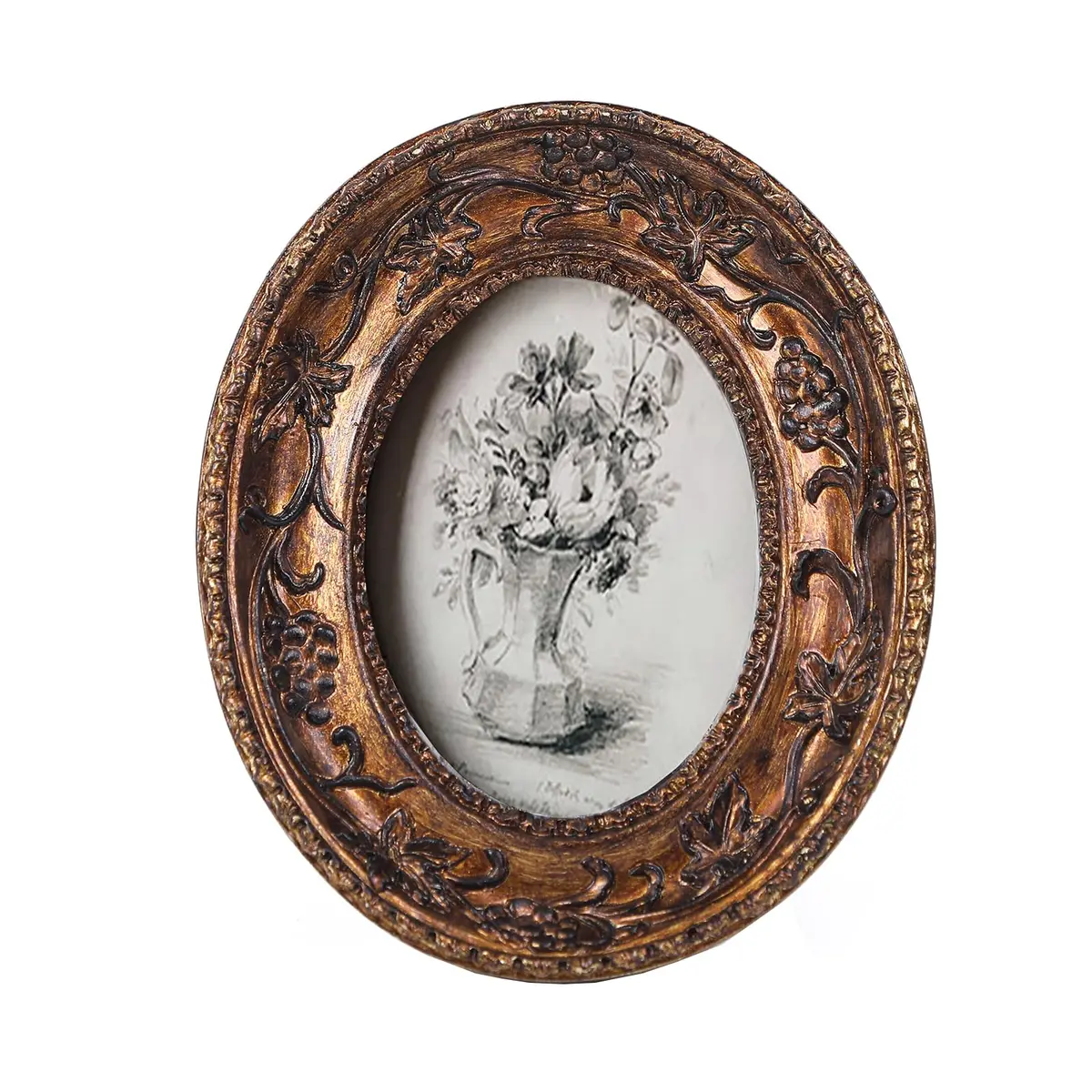 SIKOO 2.5×3.5 Oval Vintage Picture Frame Bronze Gold | Antique Mini Photo Frame with Velvet Easel - main product image