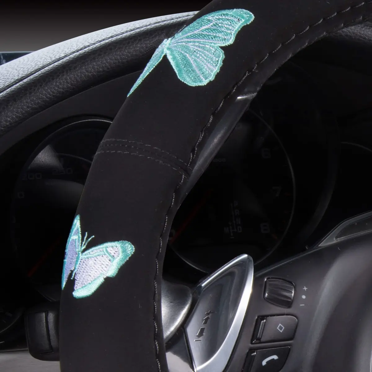 Car Pass Mint Embroidery Butterfly Steering Wheel Cover | Universal 15 Inch Car Wheel Protector for Women Girls - view 4