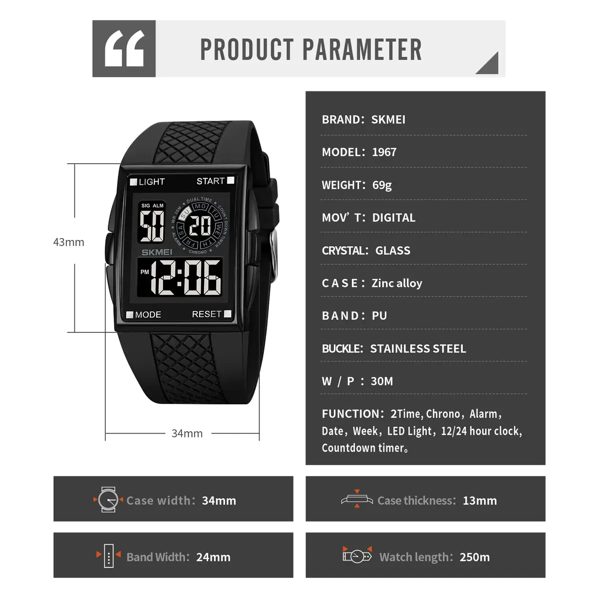 Gosasa Men Digital Military Watch 34mm | Waterproof LED Airplane Design - view 4