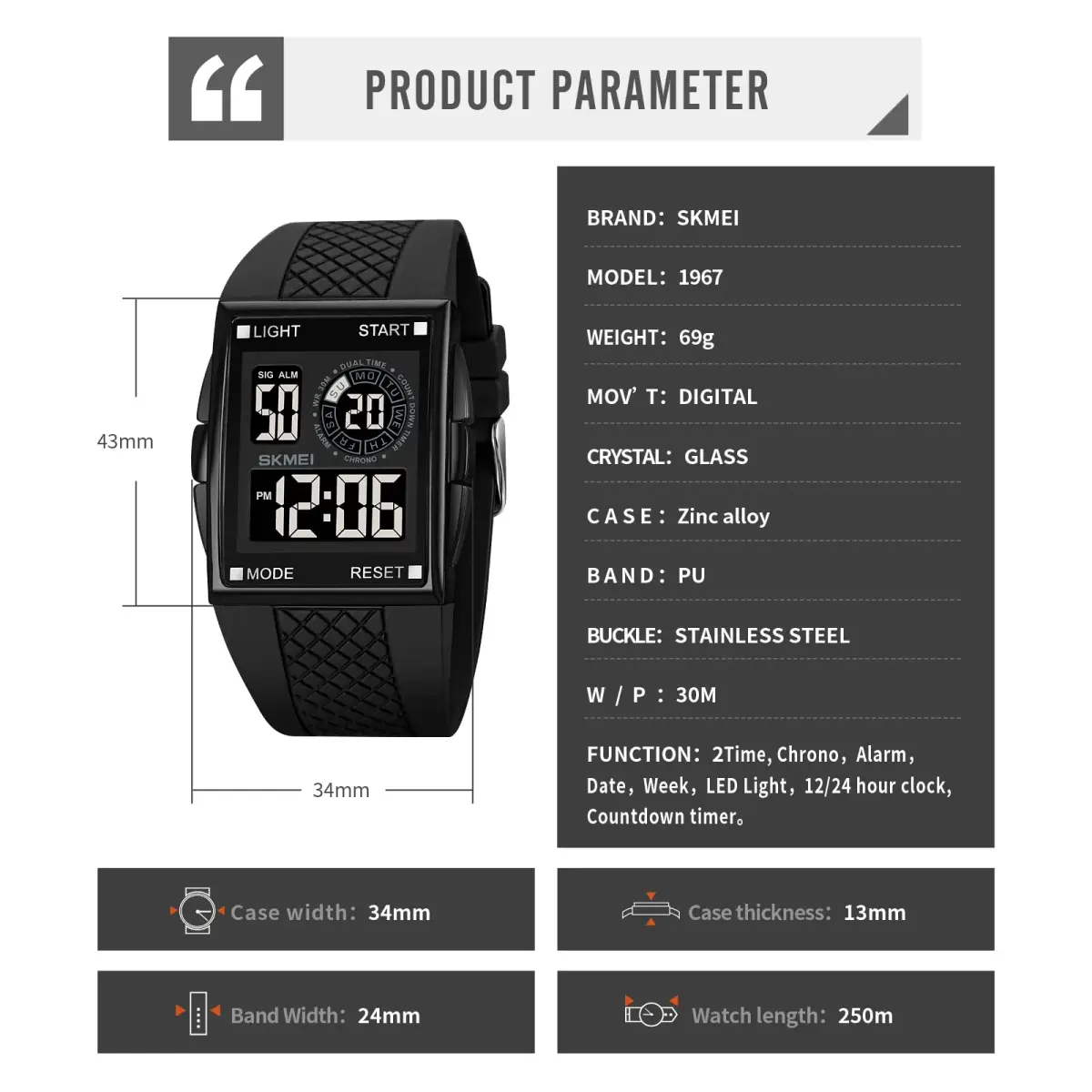 Gosasa Men's C- Full Black Digital Airplane Watch 47mm Case | Aviation-Inspired Design with LED Light - view 4