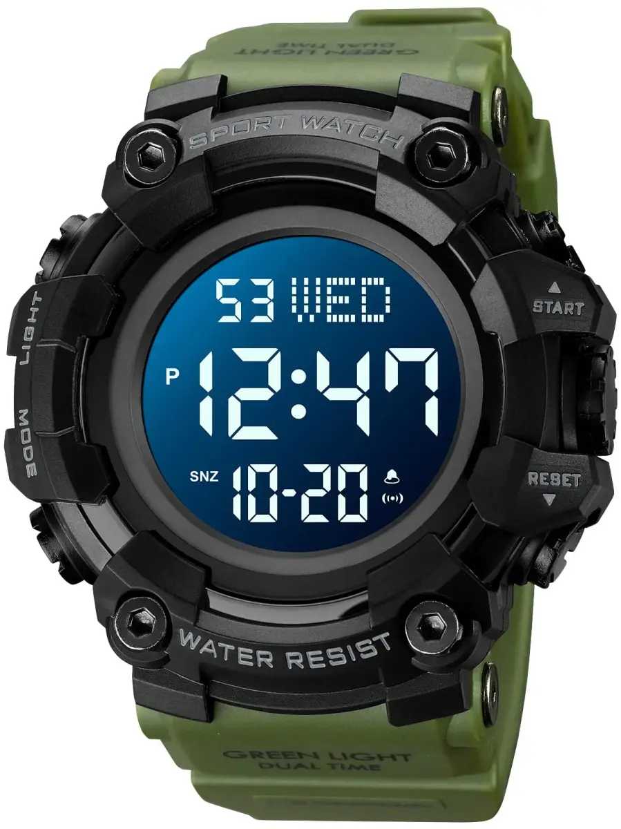 Gosasa Men's E-Green Digital Airplane Watch 47mm Case | Aviation-Inspired Design with LED Light - main product image