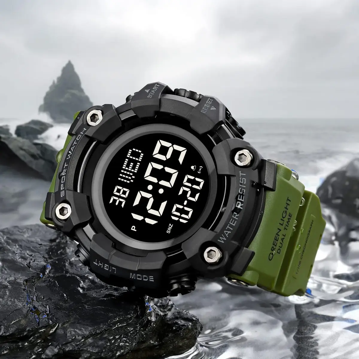 Gosasa Men's E-Green Digital Airplane Watch 47mm Case | Aviation-Inspired Design with LED Light - view 3