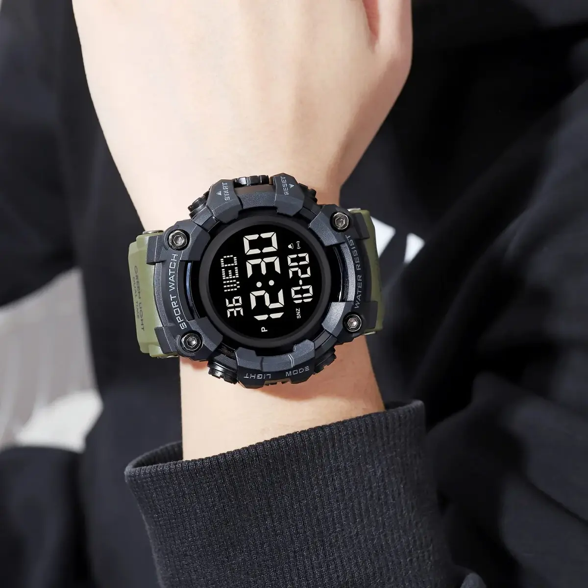 Gosasa Men's E-Green Digital Airplane Watch 47mm Case | Aviation-Inspired Design with LED Light - view 4
