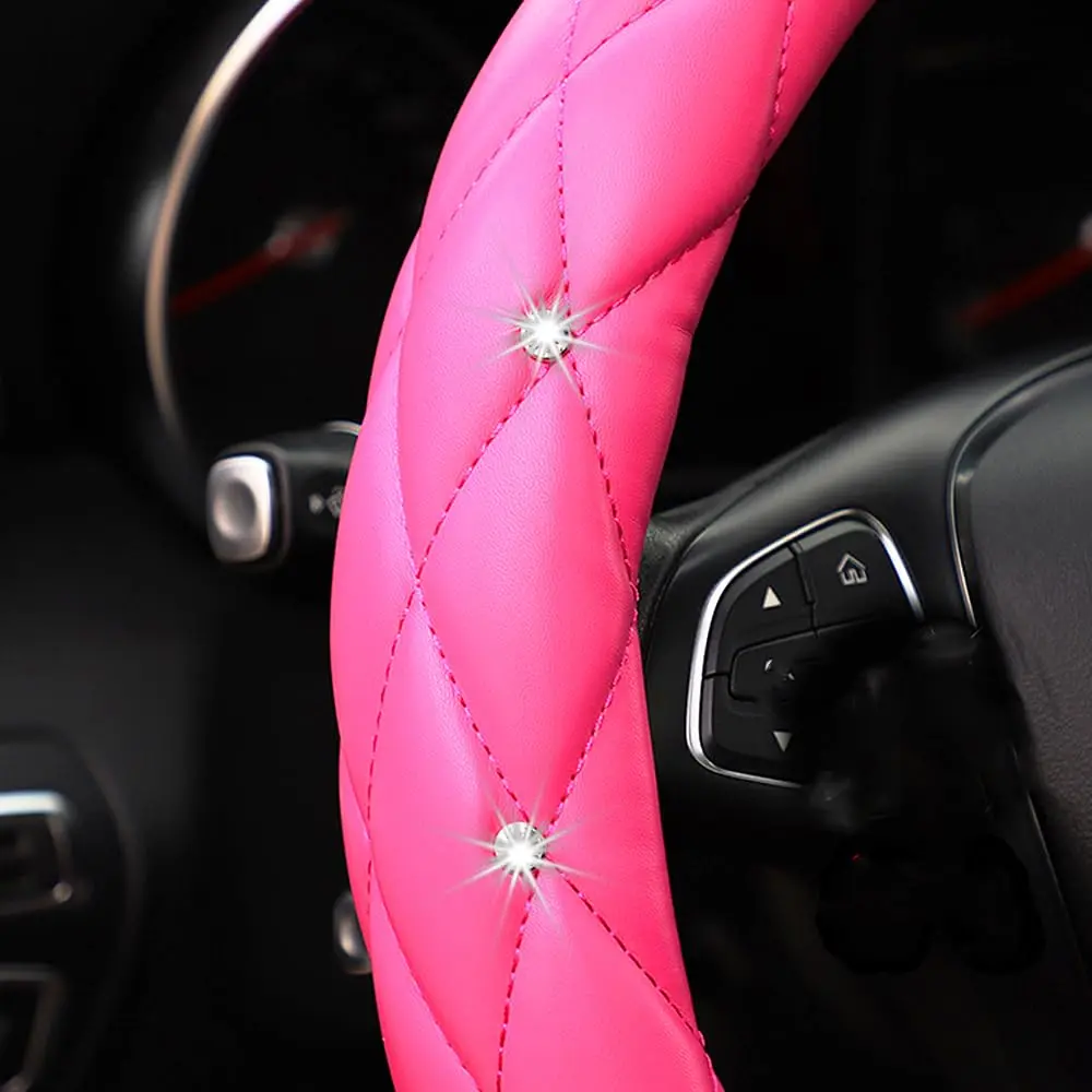 YOGURTCK Pink Steering Wheel Cover 15 Inch | Bling Crystal Rhinestones for Women Girls - view 4
