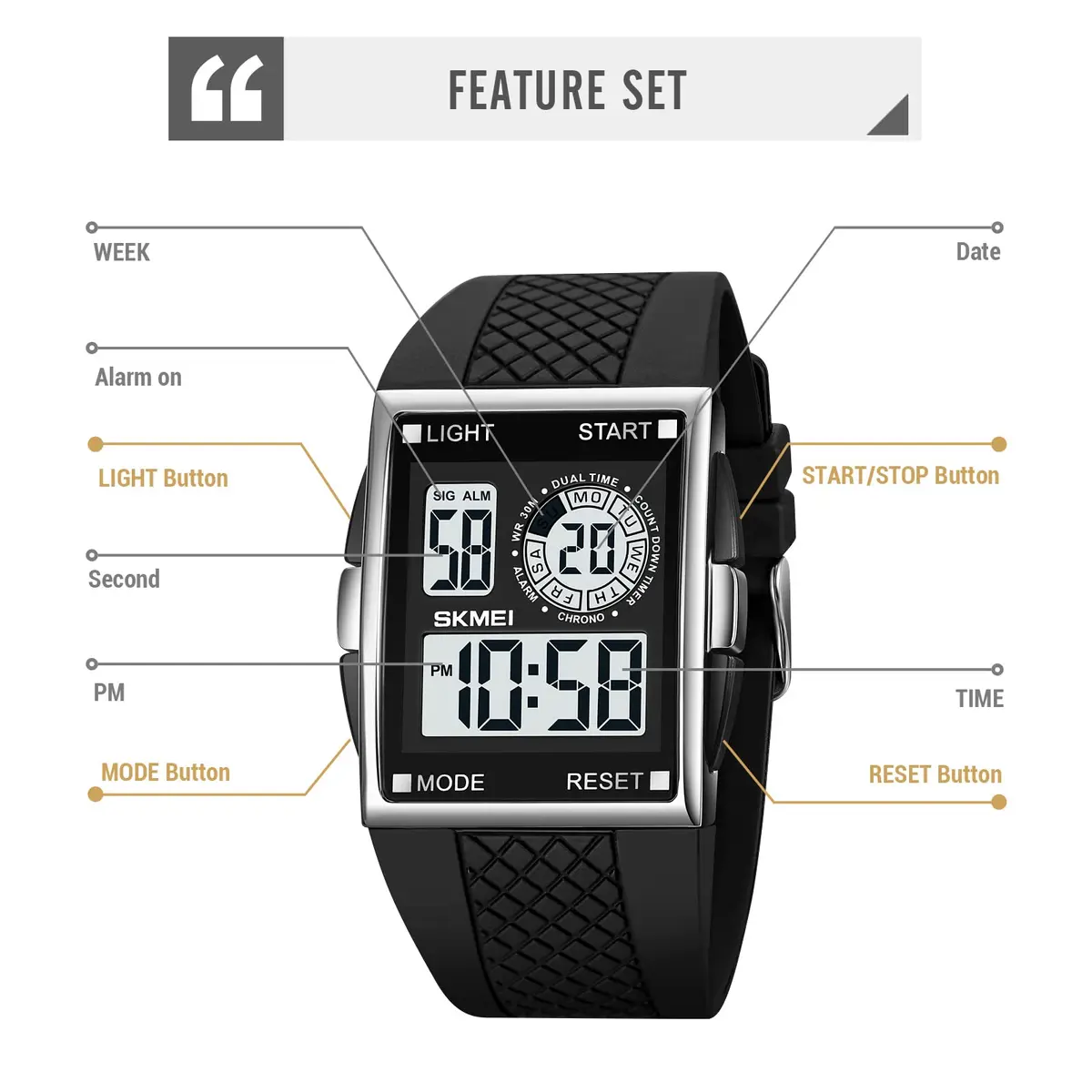 Gosasa Men Digital Military Watch 34mm | Waterproof LED Airplane Design - view 7