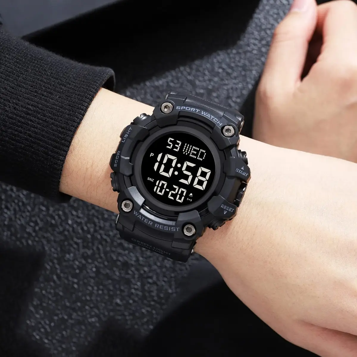 Gosasa Men's E-Black Black Digital Airplane Watch 47mm Case | Aviation-Inspired Design with LED Light - view 4