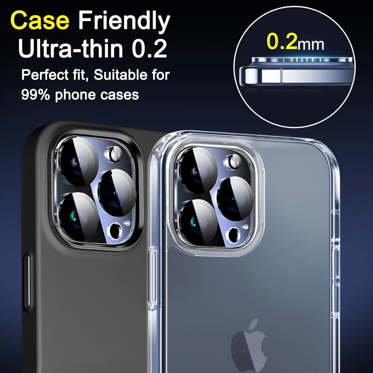 Ferilinso Camera Lens Protector for iPhone 14 Pro Max/15 Pro Max/14 15 Pro | 6 Pack, 9H Glass, Full Coverage, Case Friendly - view 4