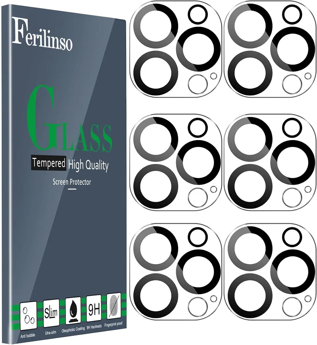 Ferilinso Camera Lens Protector for iPhone 14 Pro Max/15 Pro Max/14 15 Pro | 6 Pack, 9H Glass, Full Coverage, Case Friendly - main product image