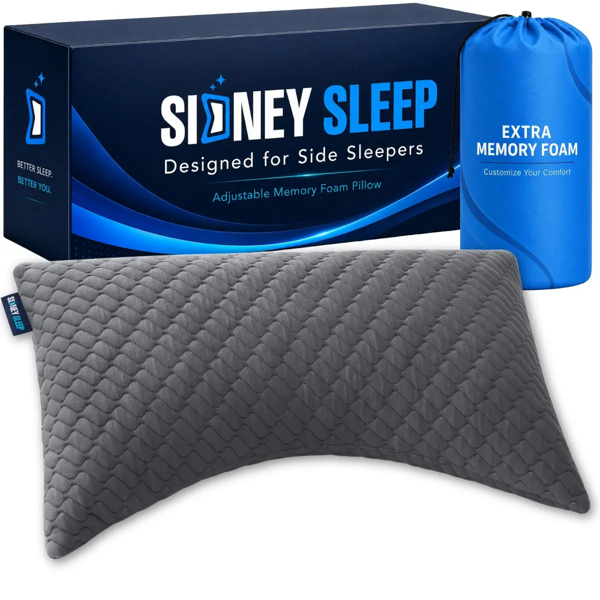 Sidney Sleep Cervical Contour Pillow Queen Size 19" x 29" | Adjustable Neck & Shoulder Support - main product image