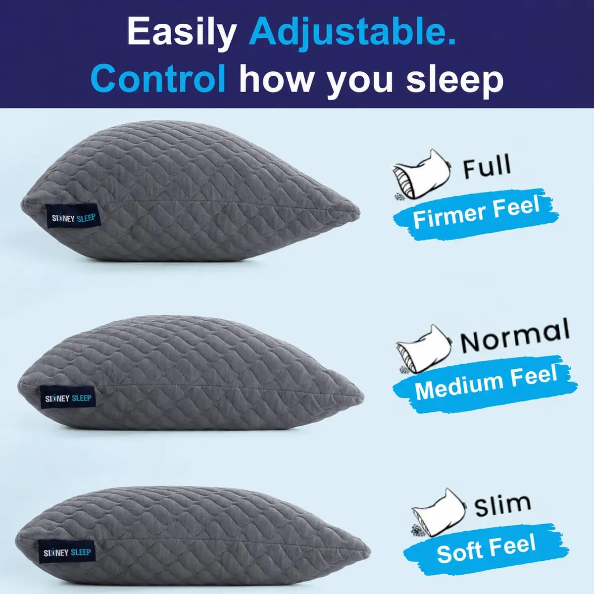Sidney Sleep Cervical Contour Pillow Queen Size 19" x 29" | Adjustable Neck & Shoulder Support - view 2