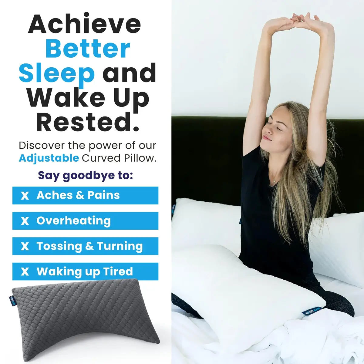 Sidney Sleep Cervical Contour Pillow Queen Size 19" x 29" | Adjustable Neck & Shoulder Support - view 4