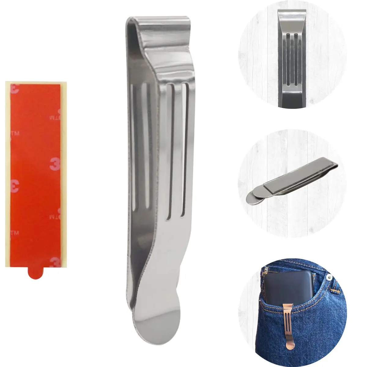 BORING PRODUCT Attachable Pocket Clip Replacement for Smartphones, 1 Pack Silver | Attaches Instantly to Pockets, Belts, Straps - main product image