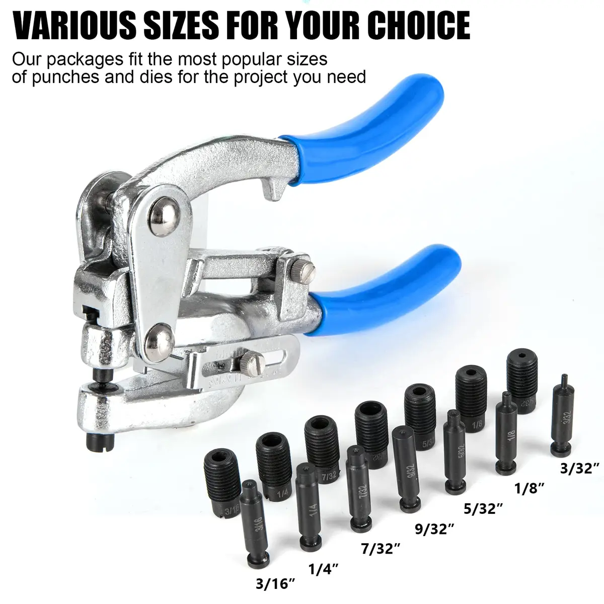 NiQinWuKin Heavy Duty Metal Hole Punch Set | 7 Sizes for Aluminum, Brass & Steel | Blue - view 7