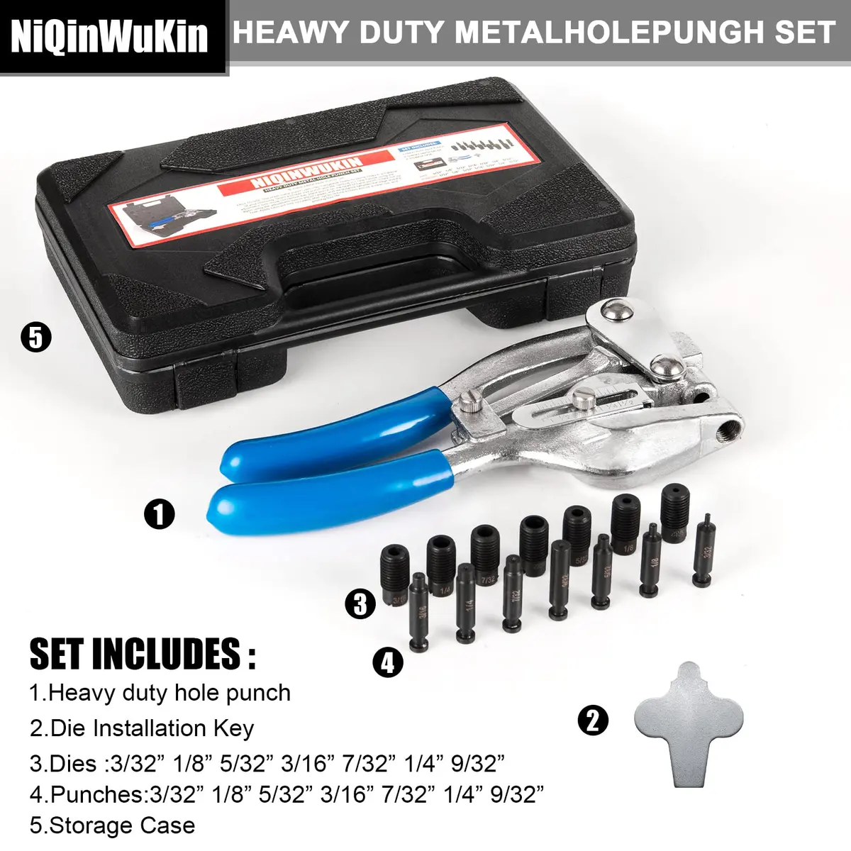 NiQinWuKin Heavy Duty Metal Hole Punch Set | 7 Sizes for Aluminum, Brass & Steel | Blue - view 4