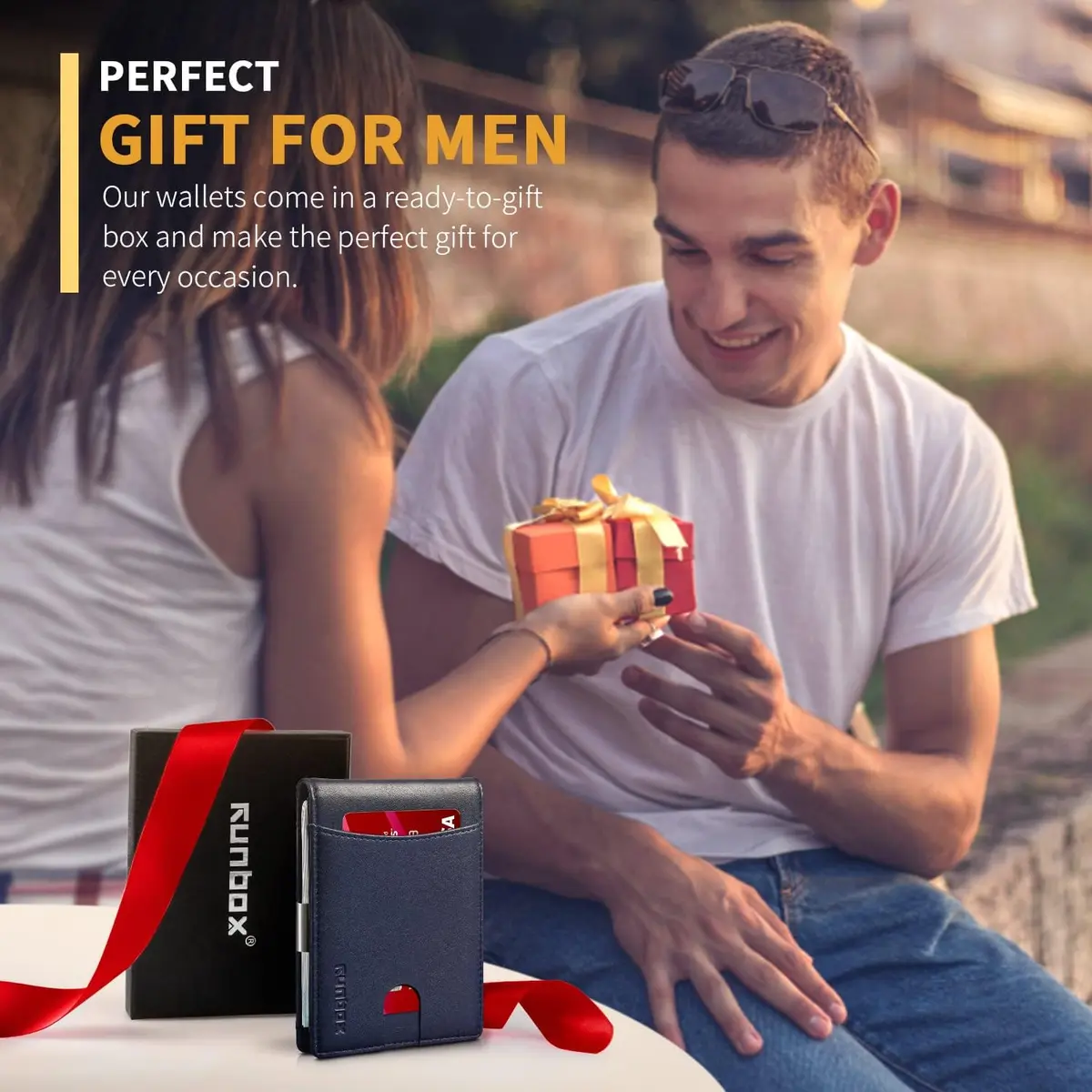 RUNBOX Slim Money Clip Wallets for Men and Teen Boys RFID Blocking 11 Card Holder Small Leather Bifold Gift Box - view 6