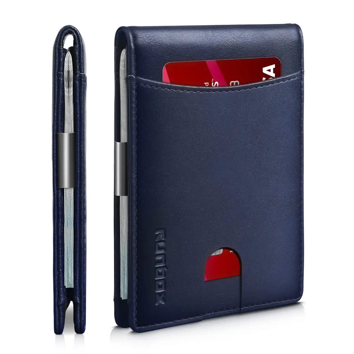 RUNBOX Slim Money Clip Wallets for Men and Teen Boys RFID Blocking 11 Card Holder Small Leather Bifold Gift Box - main product image