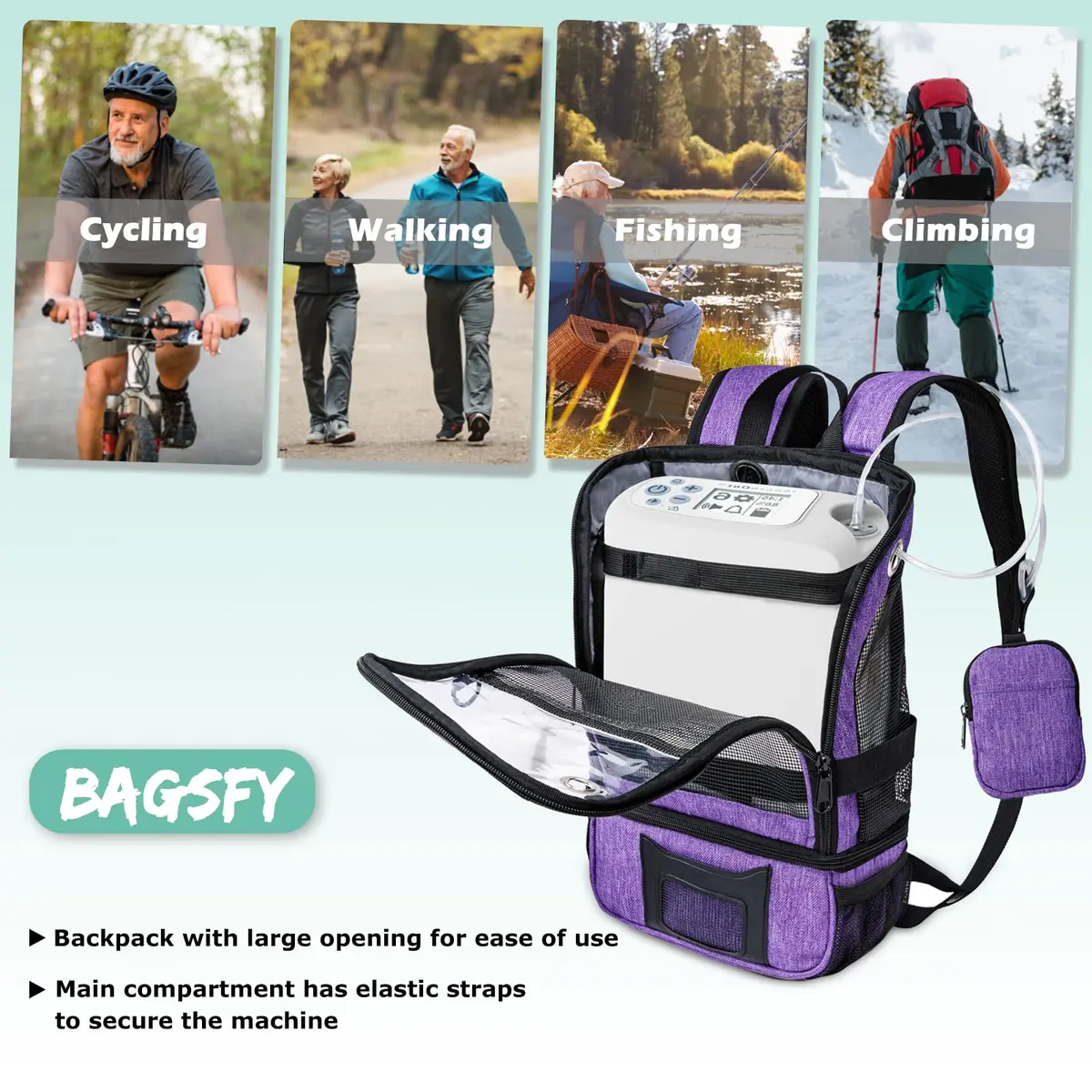 BAGSFY Oxygen Concentrator Backpack for Inogen One G5, G3, Rove 6 | Lightweight Carrying Bag for Accessories & Battery - view 6