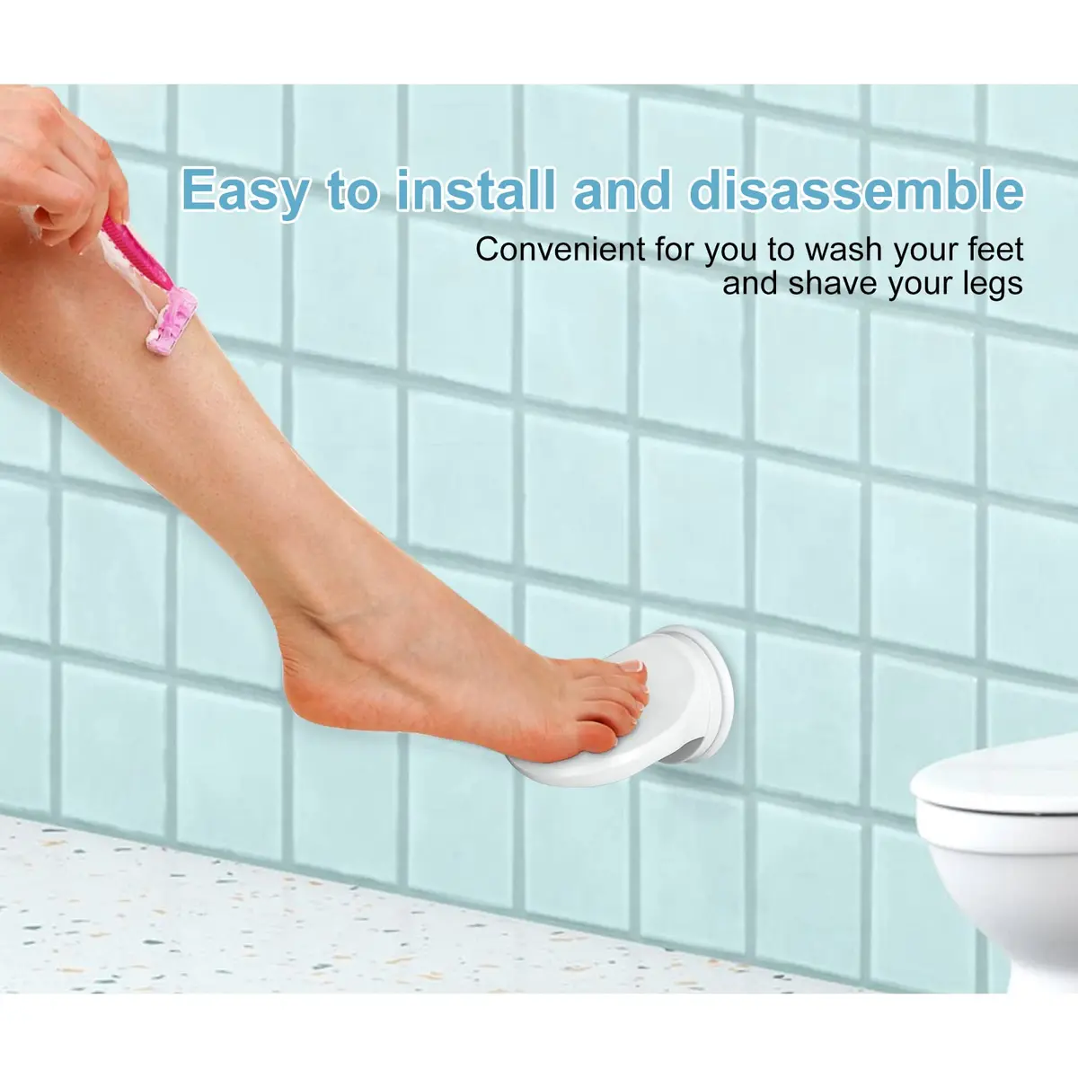 Andiker Shower Foot Rest | Bathroom Pedal with Suction Cup for Legs & Shaving (White) | No Drilling - view 5