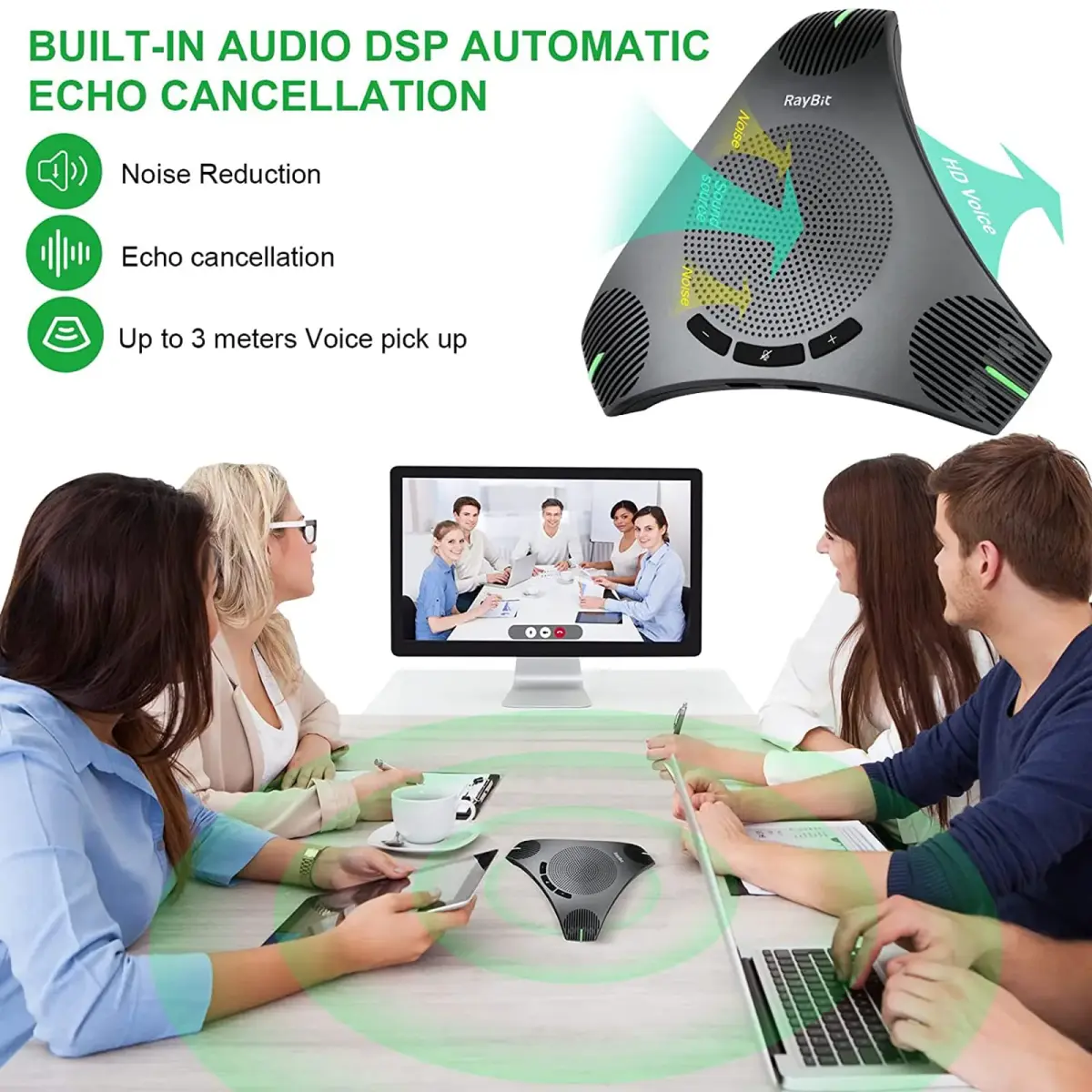 RayBit USB Speakerphone with Dual Hub, Omnidirectional Microphone & Speaker 310g (0.68 lb) | Conference Room Audio for 8-10 People - view 6