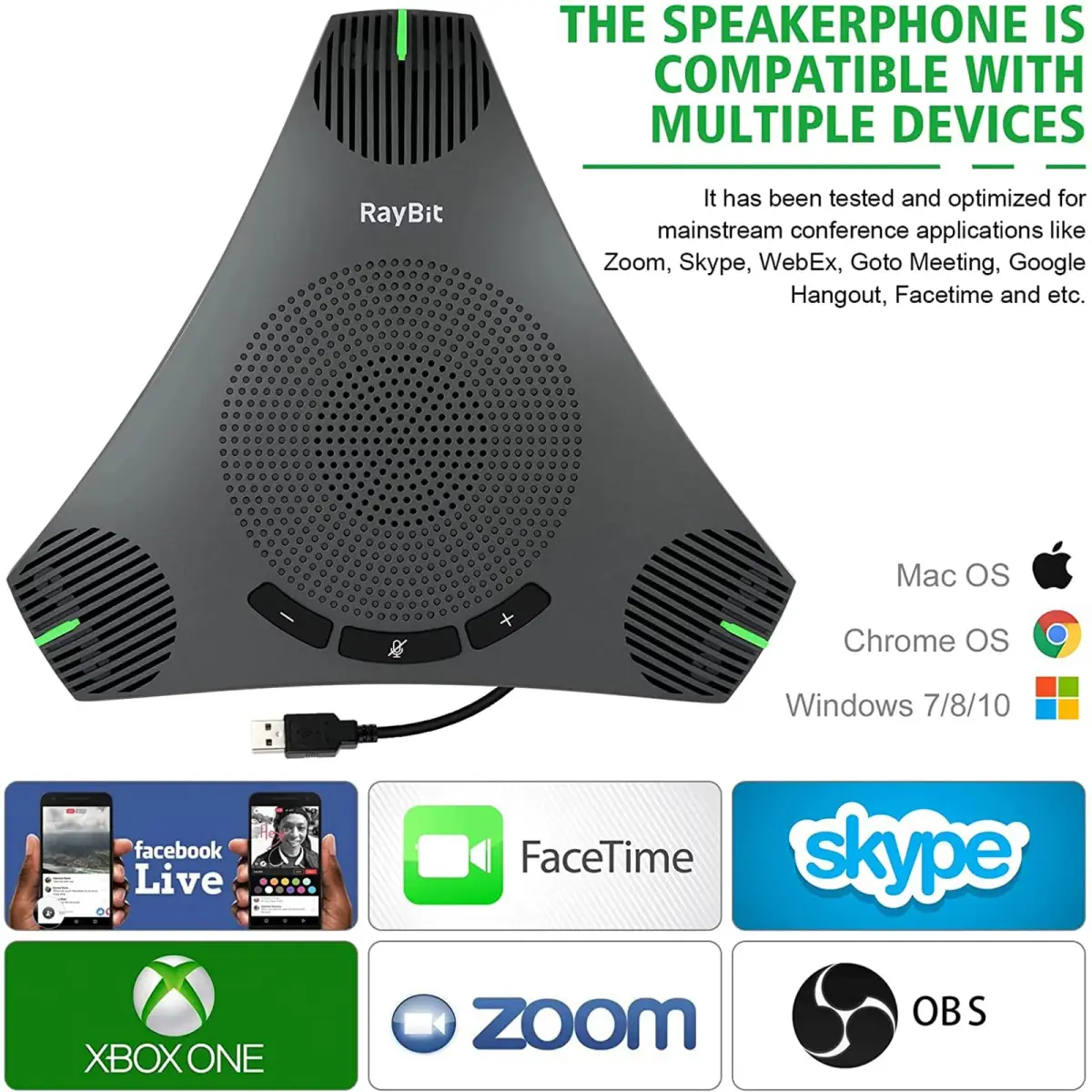 RayBit USB Speakerphone with Dual Hub, Omnidirectional Microphone & Speaker 310g (0.68 lb) | Conference Room Audio for 8-10 People - view 7