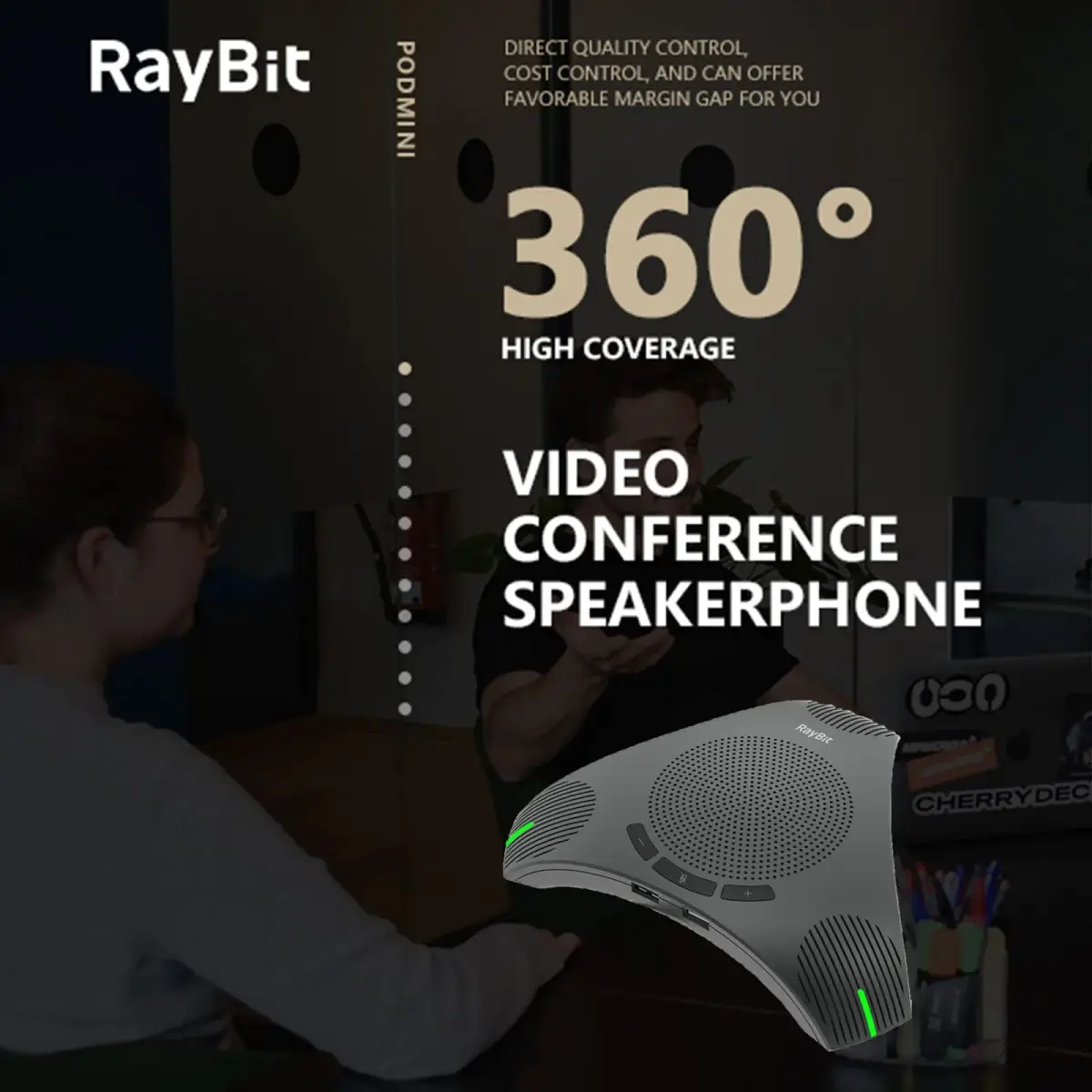 RayBit USB Speakerphone with Dual Hub, Omnidirectional Microphone & Speaker 310g (0.68 lb) | Conference Room Audio for 8-10 People - view 8
