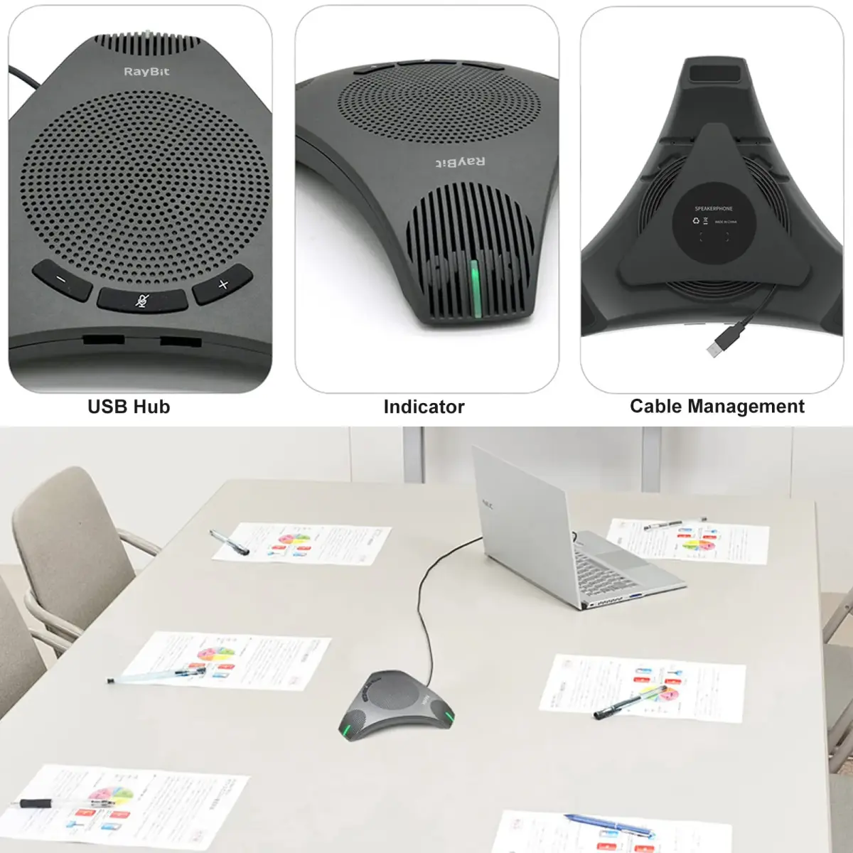 RayBit USB Speakerphone with Dual Hub, Omnidirectional Microphone & Speaker 310g (0.68 lb) | Conference Room Audio for 8-10 People - view 2