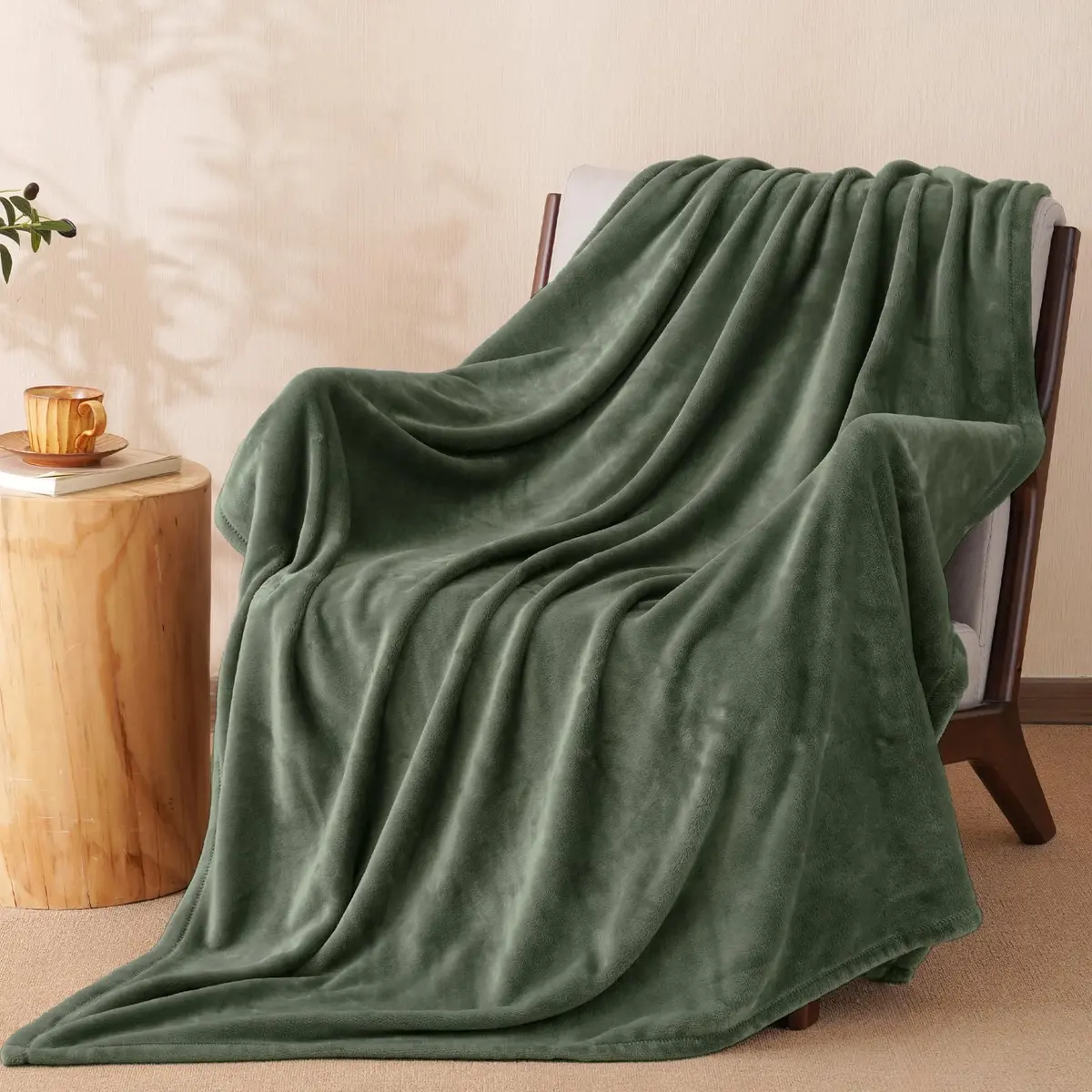 PHF Fleece Throw Blanket 50x60cm | Lightweight Airy Warmth, Olive Green - main product image