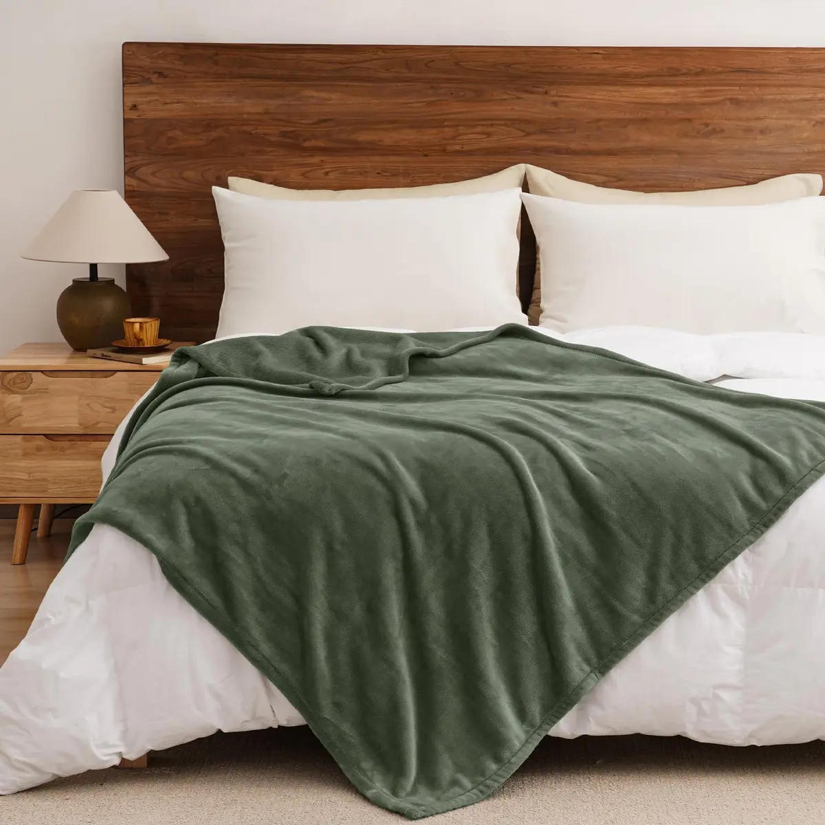 PHF Fleece Throw Blanket 50x60cm | Lightweight Airy Warmth, Olive Green - view 6