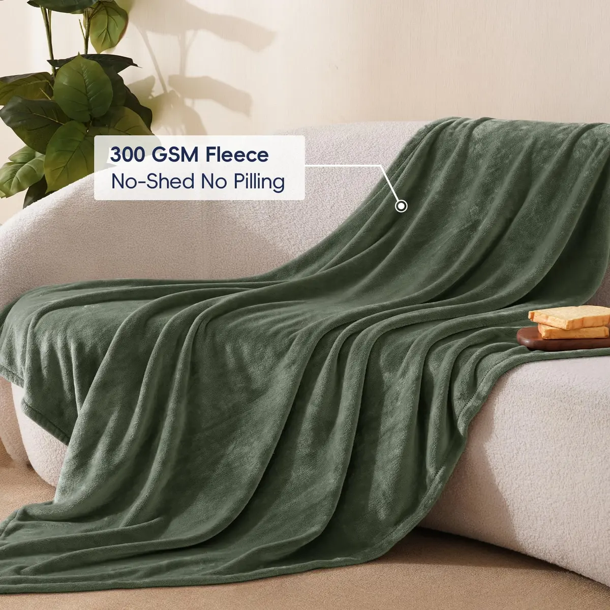 PHF Fleece Throw Blanket 50x60cm | Lightweight Airy Warmth, Olive Green - view 3