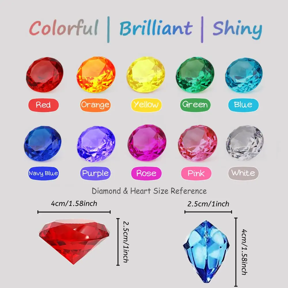 NLR FUN Kids Diamond Toy Set 20 pcs (1.58in Each) | Acrylic Gem Party Favors for Treasure Hunts & Pool Games - view 3