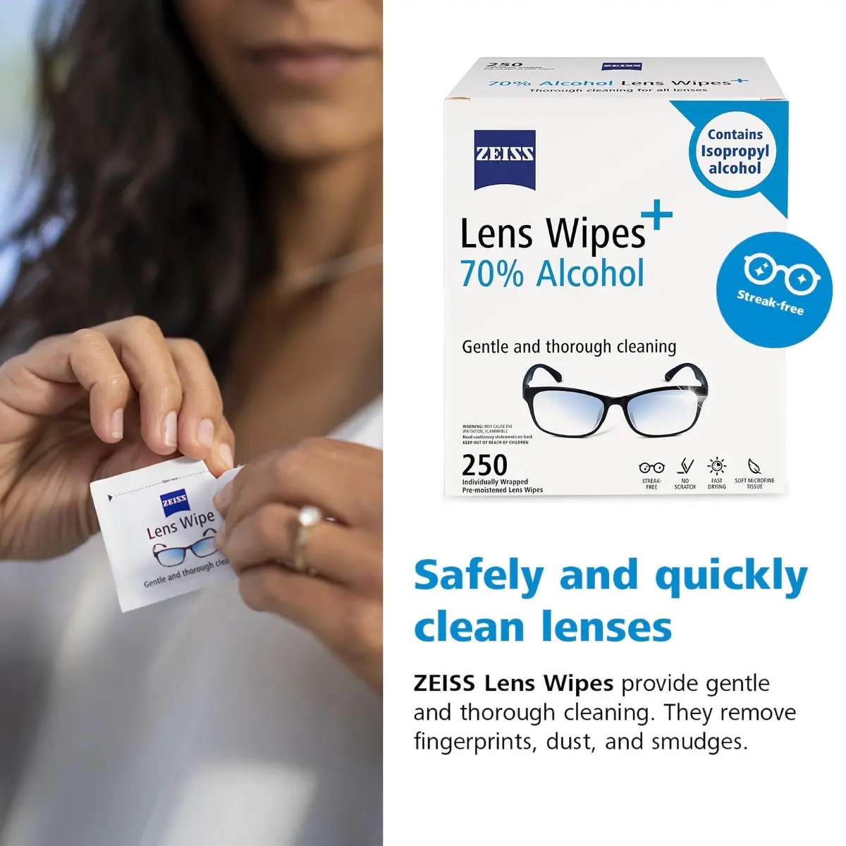 ZEISS Pre-Moistened Lens Cleaning Wipes with 70% Alcohol, 250 Count | Streak-Free Clarity for Optics - view 5
