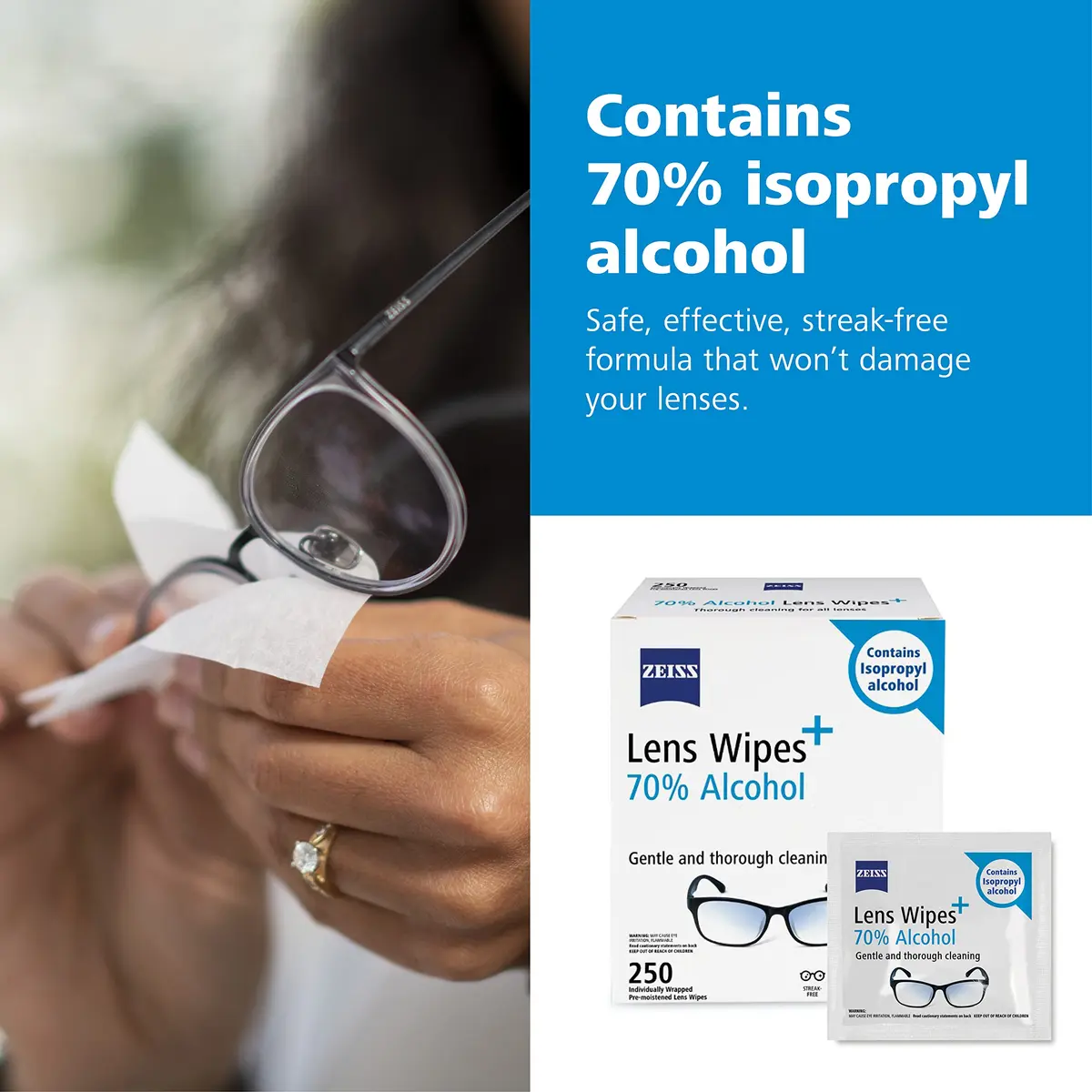 ZEISS Pre-Moistened Lens Cleaning Wipes with 70% Alcohol, 250 Count | Streak-Free Clarity for Optics - view 6