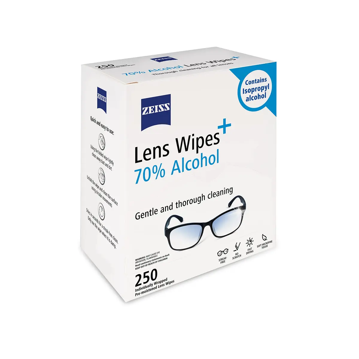 ZEISS Pre-Moistened Lens Cleaning Wipes with 70% Alcohol, 250 Count | Streak-Free Clarity for Optics - view 2