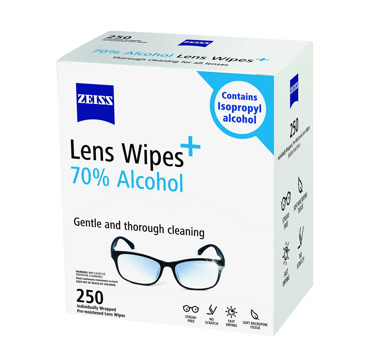 ZEISS Pre-Moistened Lens Cleaning Wipes with 70% Alcohol, 250 Count | Streak-Free Clarity for Optics - view 3
