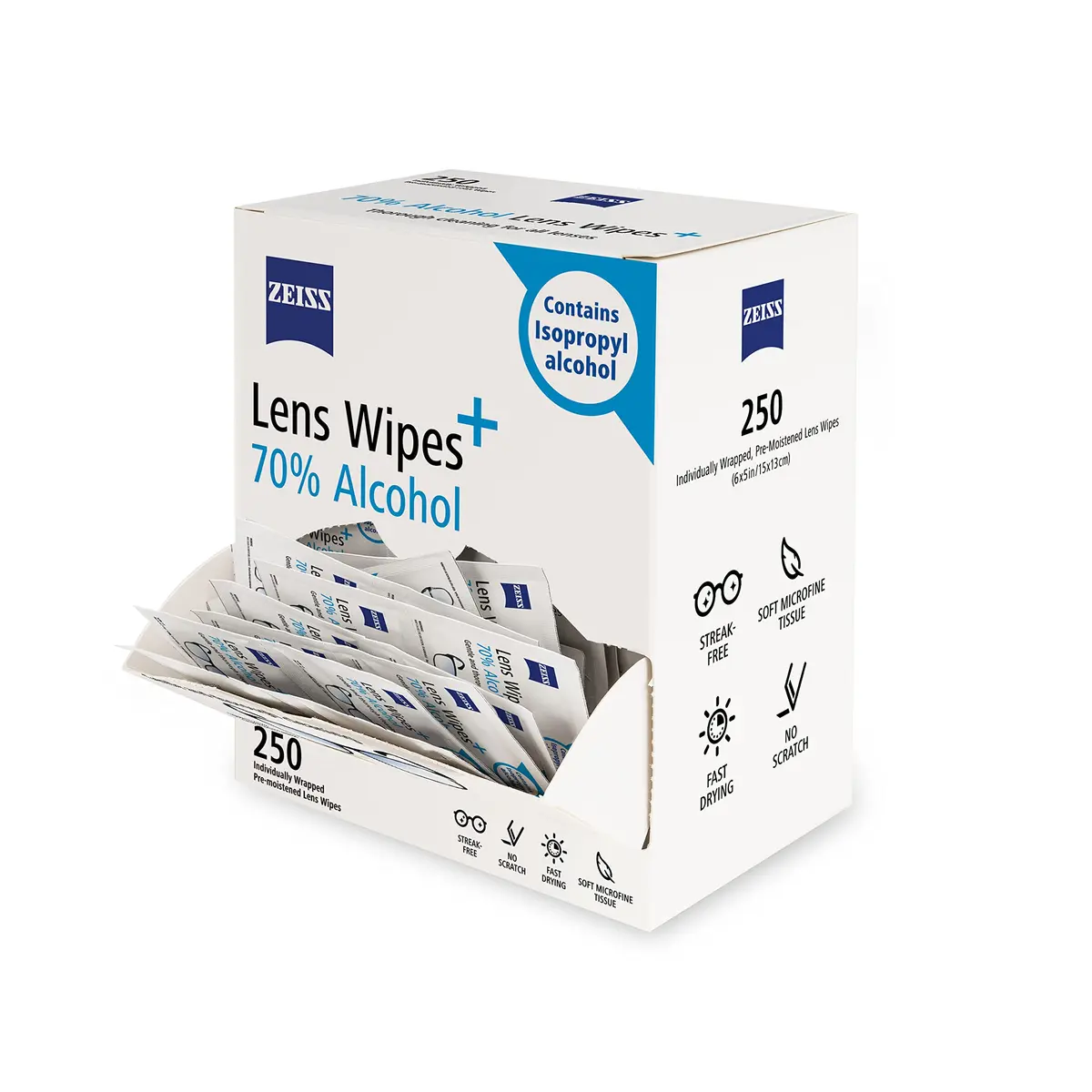 ZEISS Pre-Moistened Lens Cleaning Wipes with 70% Alcohol, 250 Count | Streak-Free Clarity for Optics - view 4