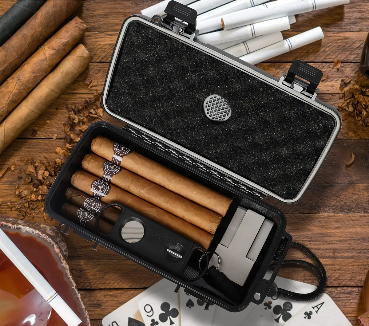 PLAYWITH Travel Cigar Humidor Box Case with Accessories & Spanish Cedar — 12-15 Cigar Capacity, Waterproof & Crushproof - view 5