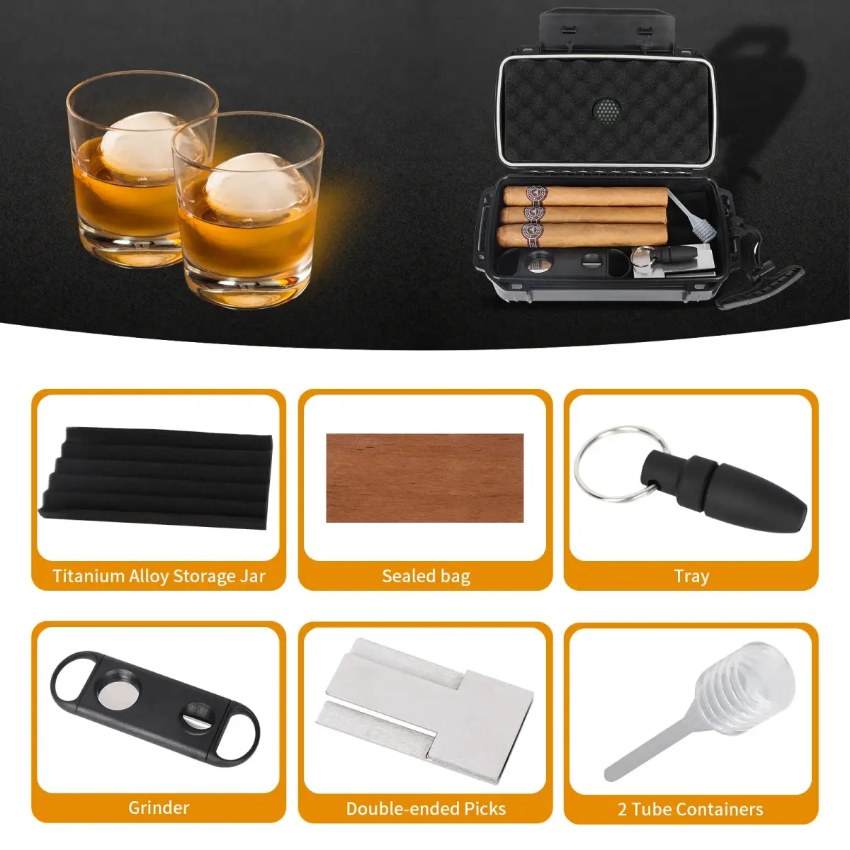 PLAYWITH Travel Cigar Humidor Box Case with Accessories & Spanish Cedar — 12-15 Cigar Capacity, Waterproof & Crushproof - view 3