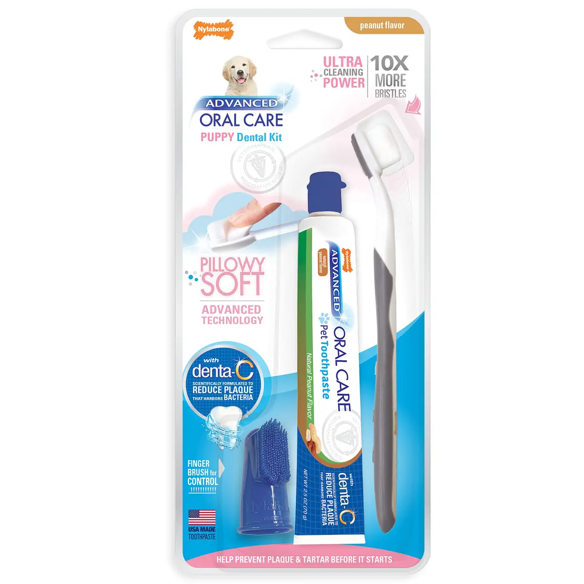 Nylabone Puppy Dental Kit with Soft-Bristle Toothbrush & Peanut Butter Paste | Veterinarian-Recommended - main product image