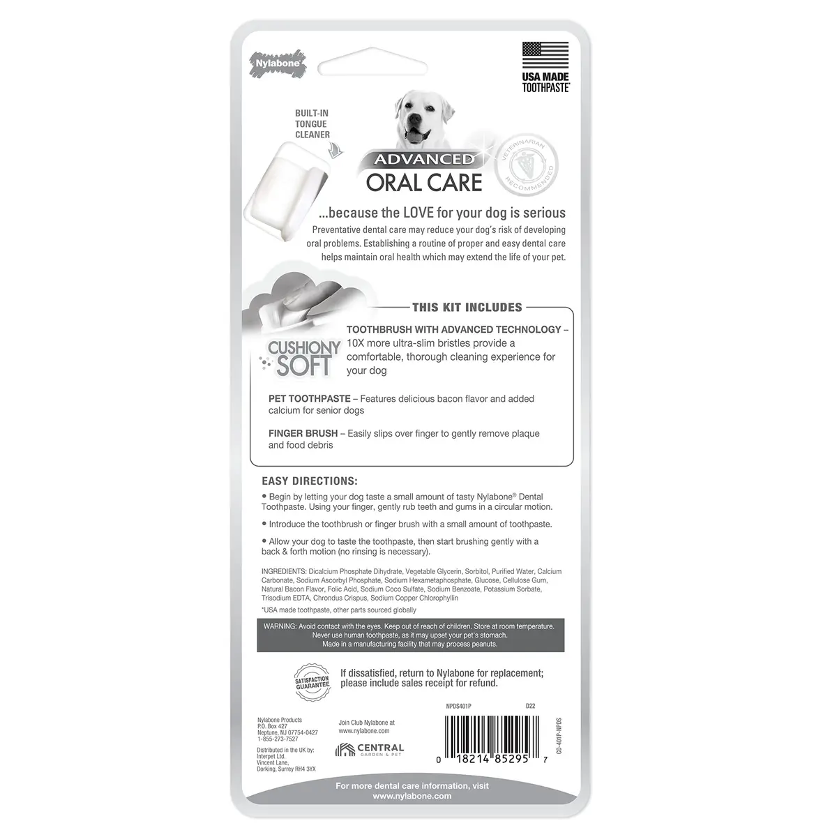 Nylabone Advanced Oral Care Senior Dog Dental Kit with Cushiony Soft-Bristle Toothbrush & Bacon Toothpaste (2.5 oz Tube) - view 8